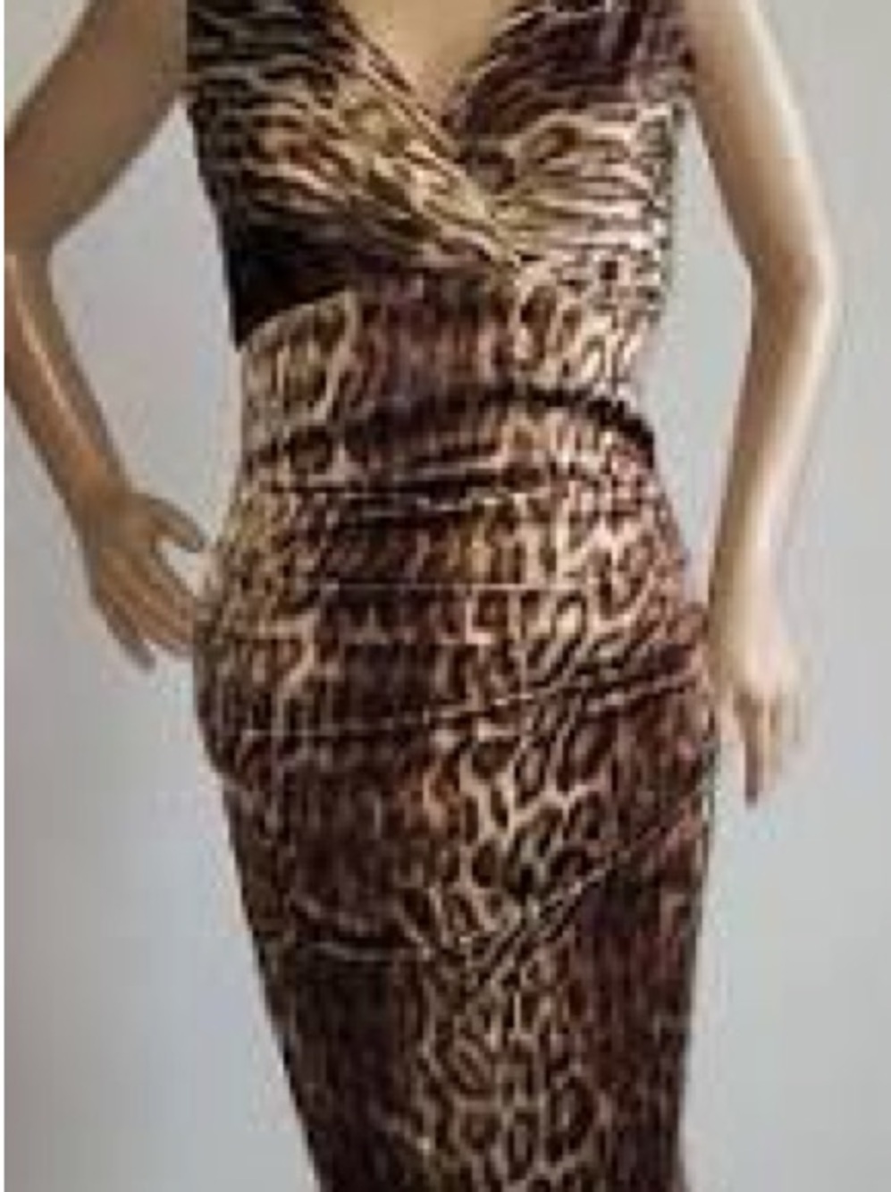 Vintage Cache Leopard Print V-Neck Silk bodycon dress